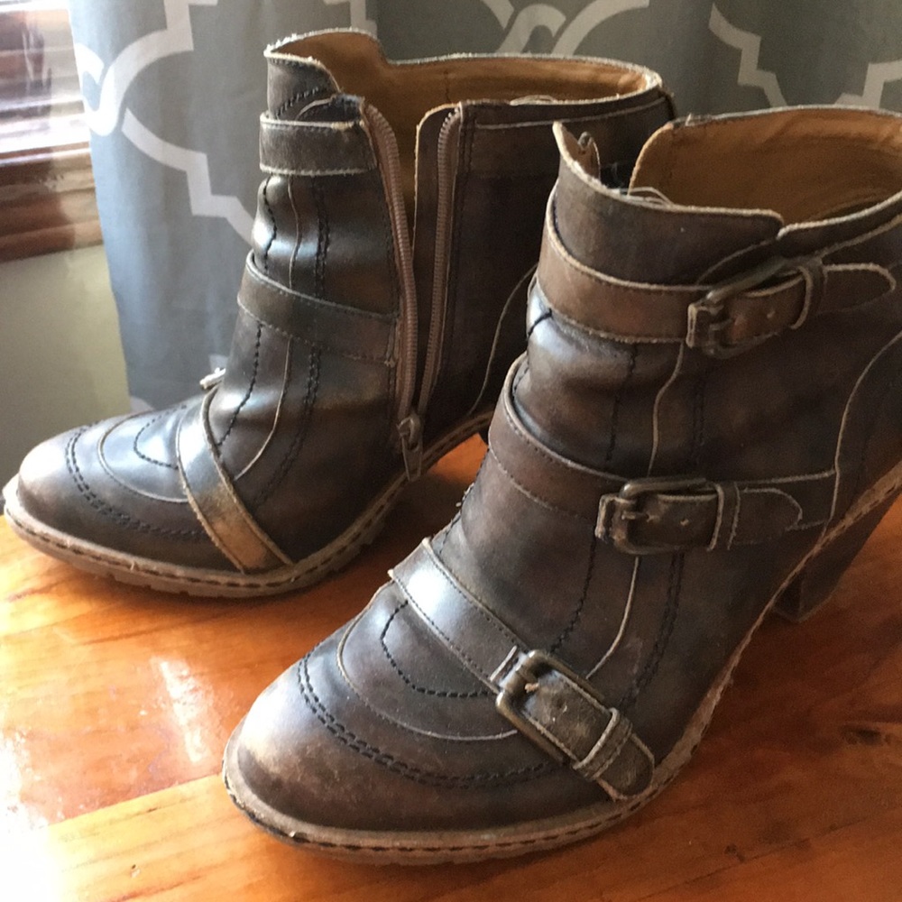 Brown leather healed booties